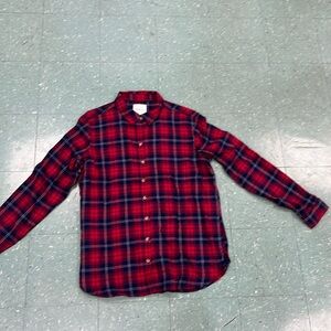 Red and blue button down long sleeve plaid flannel